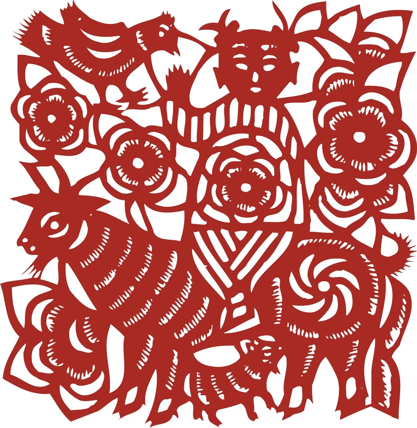 中国风中式传统喜庆民俗人物动物窗花剪纸插画边框AI矢量PNG素材【1622】